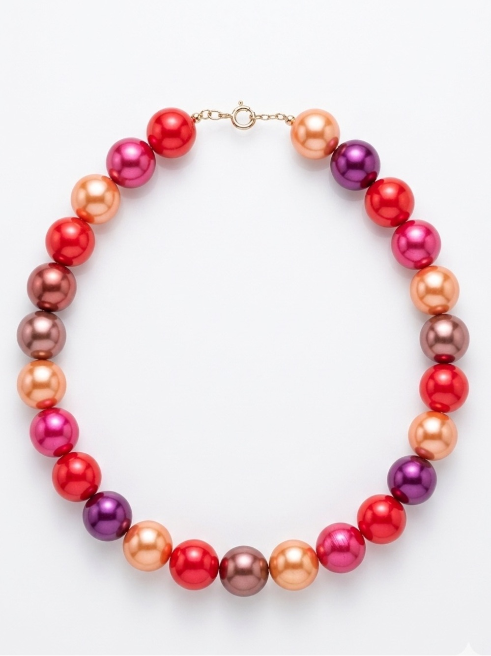 VTG 1960s Chunky Multicolored Pearl
Beaded Choker Necklace 17” Pink Purple Red